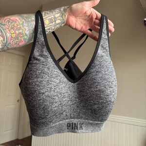 PINK Victoria's Secret Gray Sports Bra with Black Trim